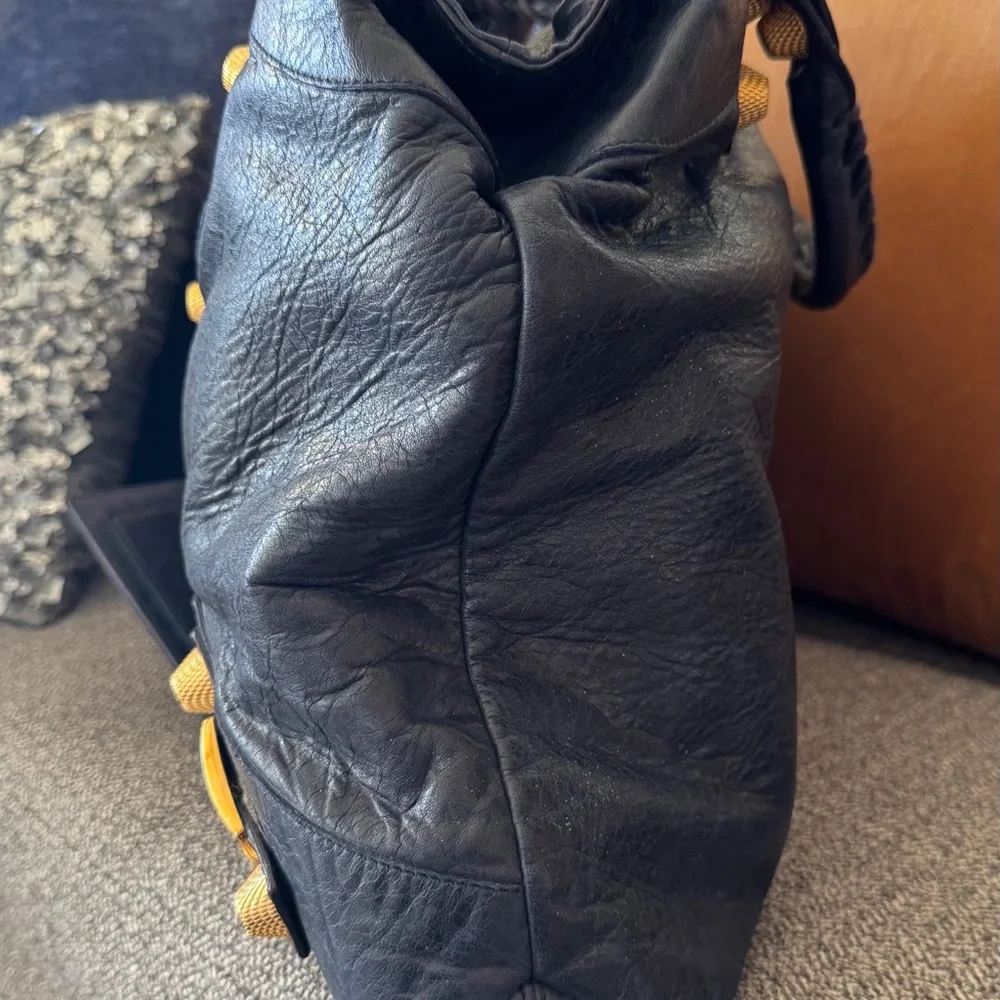 Vintage Balenciaga Marine Blue Leather Giant 21 Gold Brief Bag